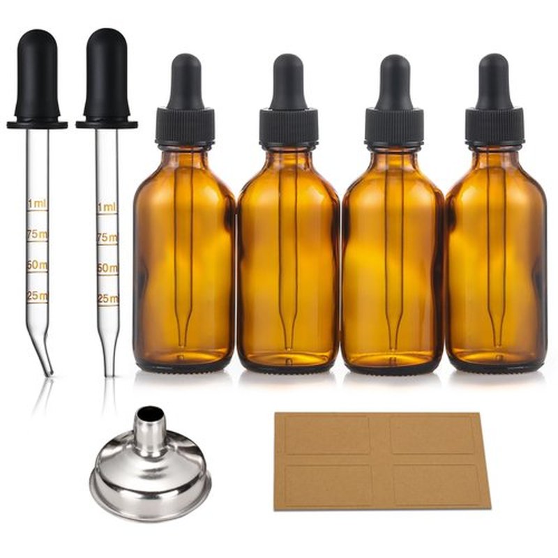 4 Pack, 2 oz Dark Amber Glass Dropper Bottles Plus 2pcs Calibrated Glass Pipettes(1ml)- 60ml Brown Tincture Bottle with Eye Droppers, Leakproof Essential Oil Bottles for Health, Personal Care & Beauty