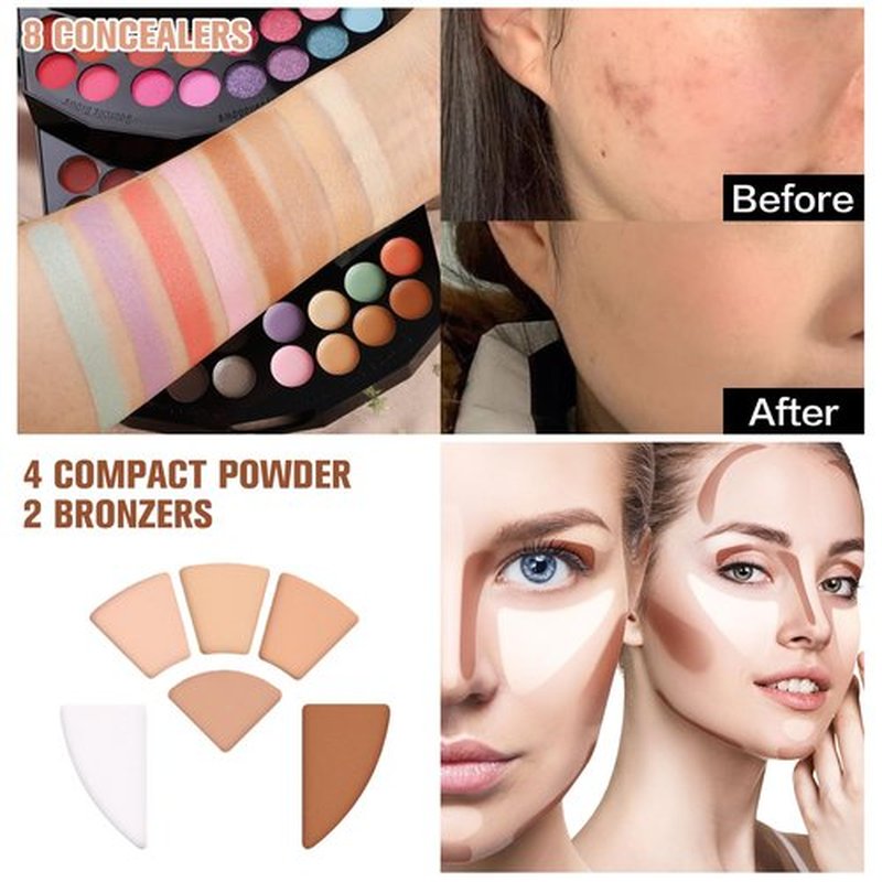 110 Colors Makeup Kit for Women Girl Full Kit Gift Set with Mirror All in One Make up Palette Included Eyeshadow Glitter Lipstick Concealer Eyeliner Eyebrow Highlighter Contour Blusher Compact PowderN