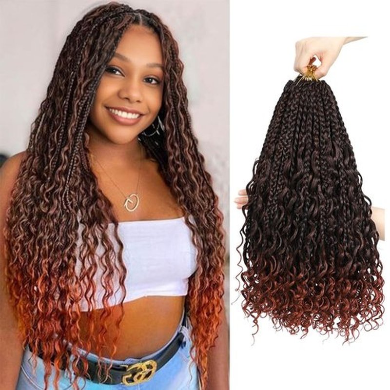 Goddess Box Braids Crochet Hair 14 inch 8Packs Pre Looped Boho Box Braids Braiding Hair Curly Ends Bohomian Crochet Box Braids (T/350#, 14 inch)