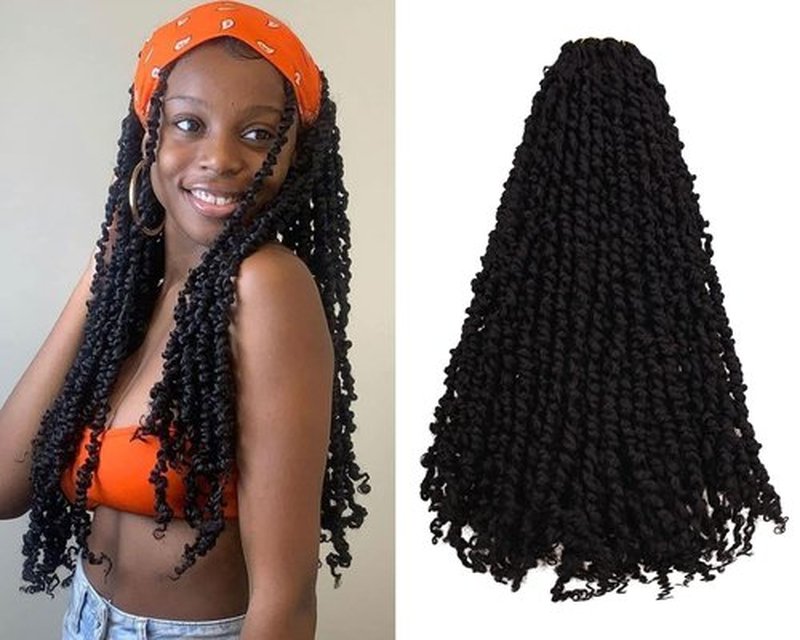 20 Inches 8 Packs Pre Looped Pretwisted Passion Twist Crochet Hair for Black Women-Natural Black,Soft Super Long Hair Extensions Braided by Synthetic Spring Kinky Twist Bohemian Curls(20"-8 Packs,1B)