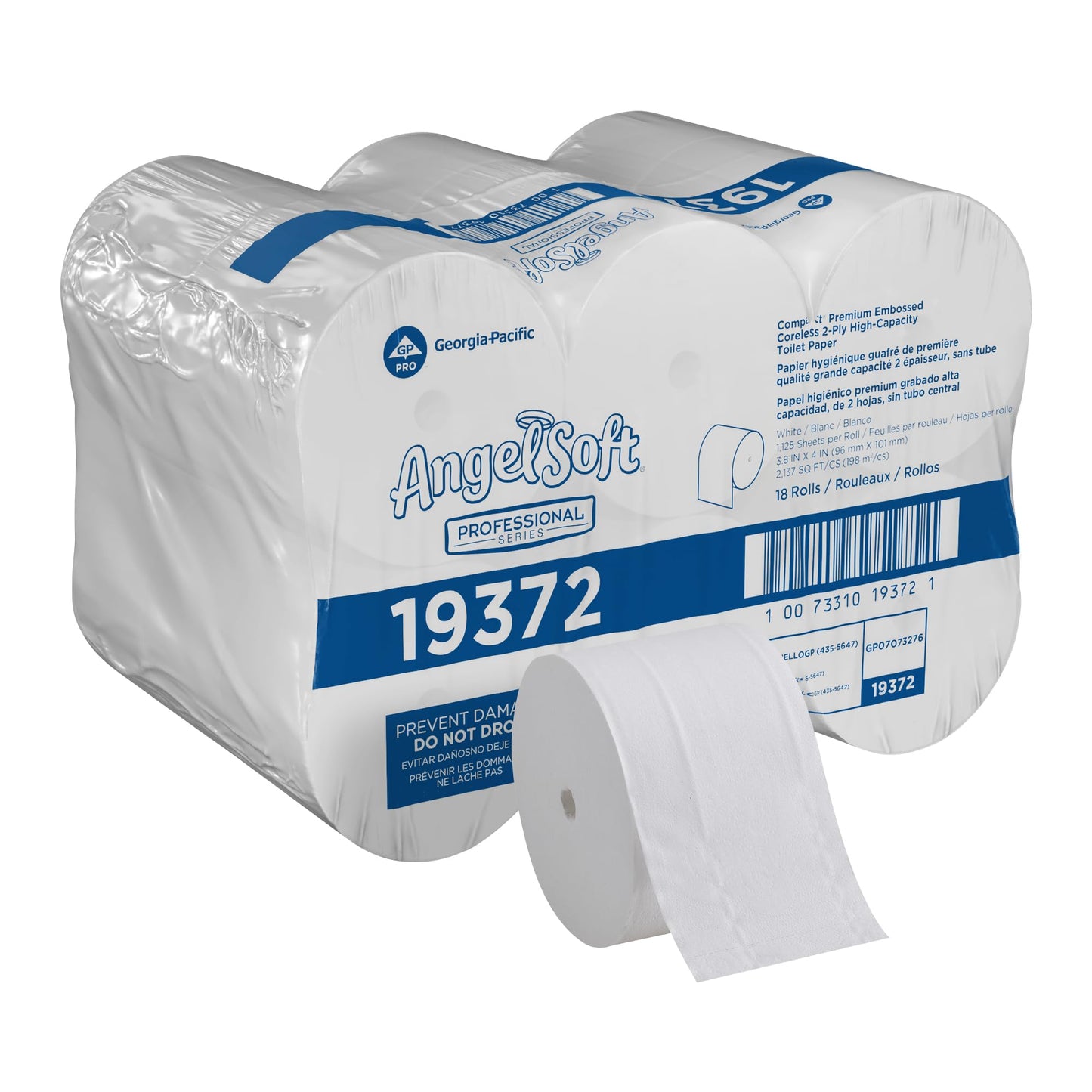 Georgia-Pacific Angel Soft Professional Series -19372 Compact Coreless 2-Ply Recycled Toilet Paper by GP PRO (Georgia-Pacific), White, 1,125 Sheets Per Roll, 18 Rolls Per Case