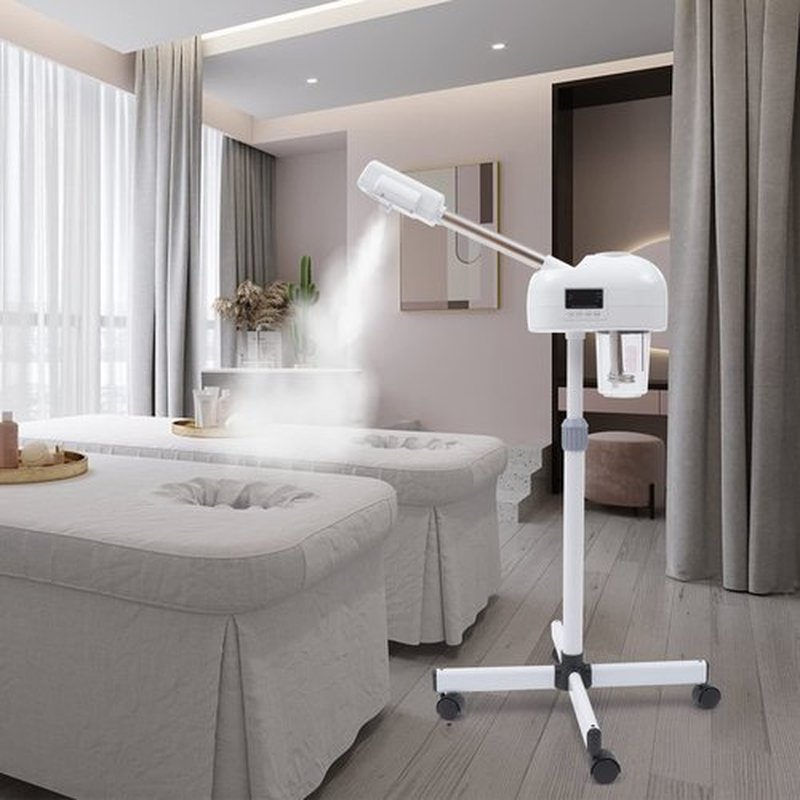Professional Facial Steamer Machine on Wheels, Standing Esthetician Steamer, Facial Be Used for Skin Rejuvenation, Steamer for Facial Used for Spa or Personal Care (White)