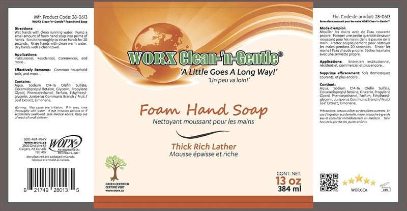 Worx Clean-'n'-Gentle Foam Hand Soap - 13 oz. | Rich Lather, Silky Smooth, Light Juniper Berry Fragrance