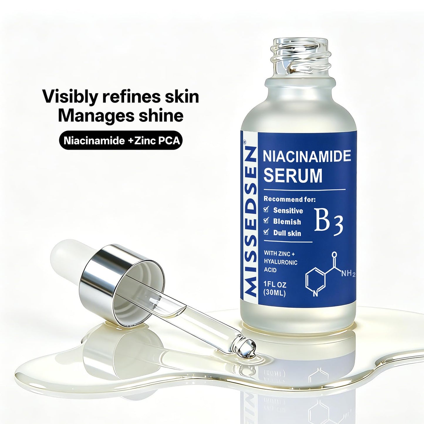 MISSEDSEN Niacinamide Serum for Face with Zinc & Hyaluronic Acid, 1 Oz