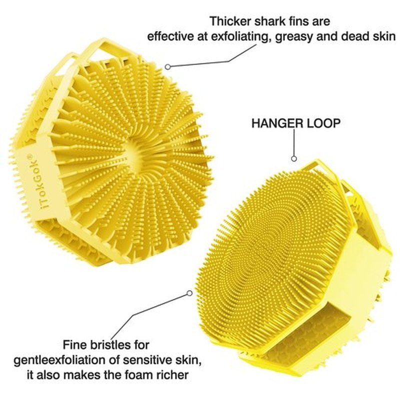 iTokGoK® Premium Silver-Infused Double-Sided Design 2-in-1 Silicone Body Scrubber for Men,Body Buffer Scrubber for Sensitive Skin, Ergonomic No-Slip Handle, Long-Lasting & Easy to Clean - Yellow