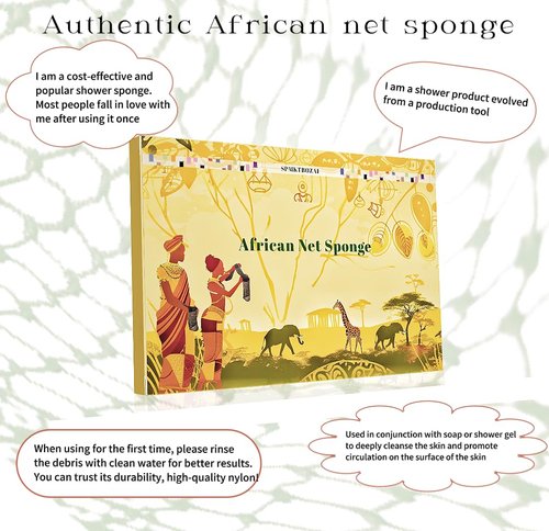 SPMKTBOZAI African Net Sponge Authentic, 2 Pieces African Exfoliating Sponge Real African Net Black Owned, African Bath Sponge Back Scrubber, Body Exfoliator Shower Bath Accessories (Green, Pink)