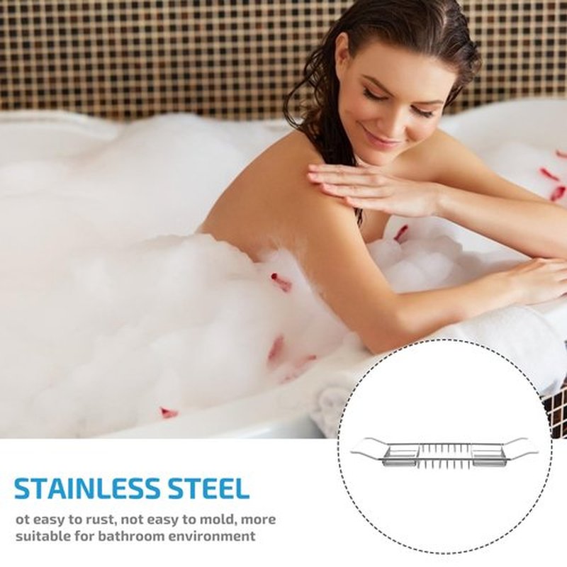 Expandable Bathtub Tray for Tub: Stainless Steel Bath Tub Tray Table Multifunction Storage Tub Shelf Bathtub Stand Bath Organizer for Wine Book Soap Phone