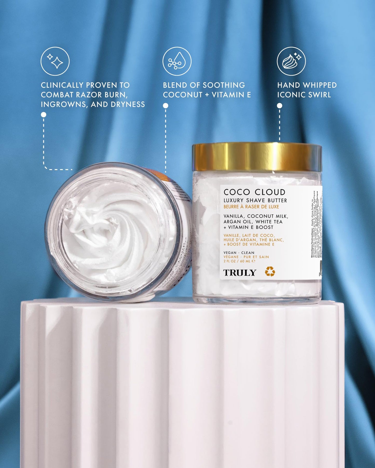 Truly Beauty Coco Cloud Luxury Shave Butter | Softens Hair & Fights Ingrowns | Infused with Coconut Milk, Mango Seed Butter & Argan Oil for Hydrated, Smooth Skin | Coconut & Vanilla Scent (2 Fl Oz)