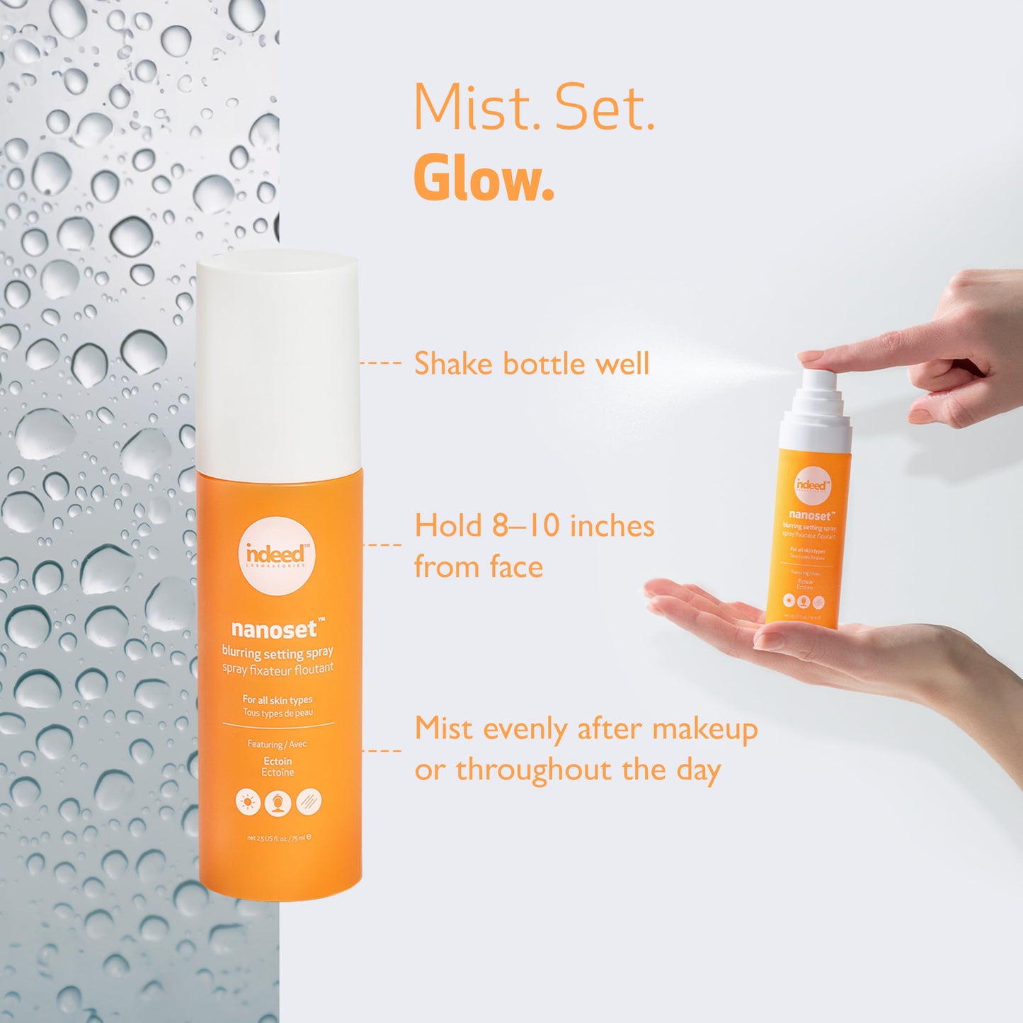 Indeed Labs Nanoset | Mattifying Setting Spray for All Skin Types | Locks Makeup In & Hydrates with Ectoin for Up to 16 Hours | Blurring & Light-Diffusing Technology, (75 mL)