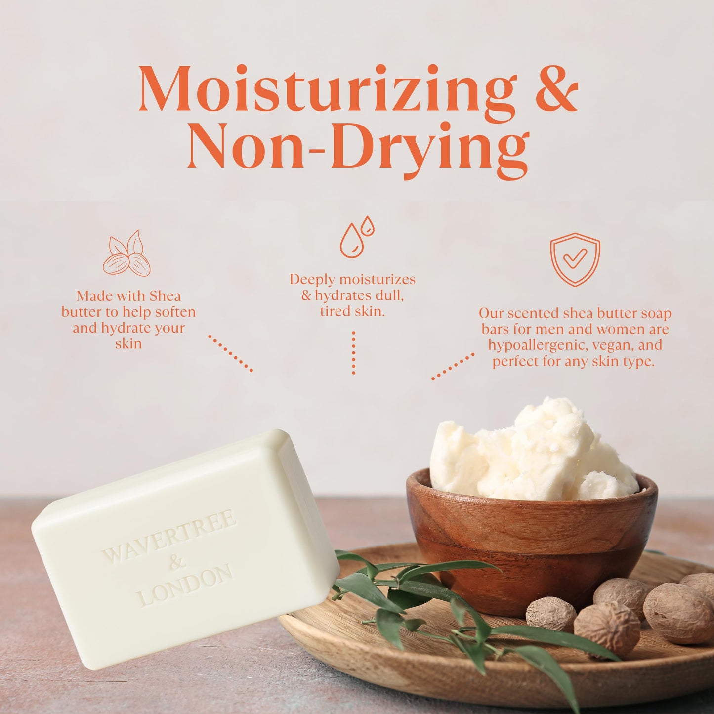 Wavertree & London Peach Bellini Scented Natural Soap Bar, 7oz Moisturizing French Triple Milled Soap Bar for Women & Men Enriched with Organic Shea Butter, Pure Bath & Body Soap (1 Bar)