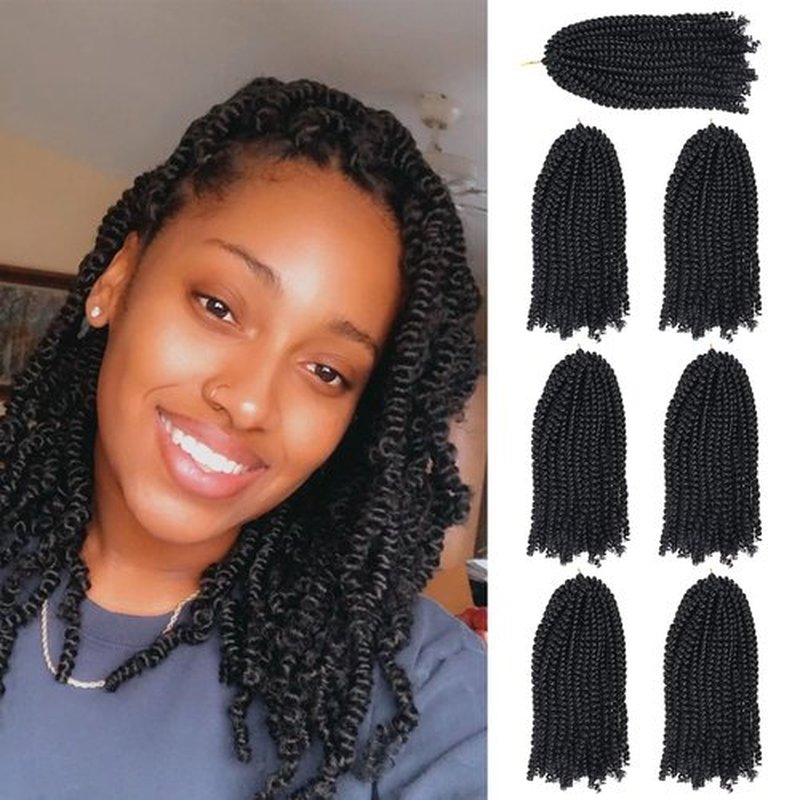 7 Pack Spring Twist Crochet Braiding Hair 10 Inch Bomb Twist Crochet Braids Ombre Colors Low Temperature Synthetic Fluffy Hair Extensions 15 Strands 75g/Pack (10 inches, 1B#)