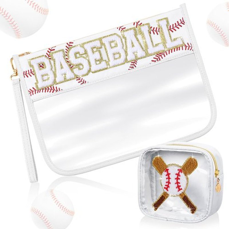Hillban 2 Pcs Baseball Gifts Chenille Letter Bags Baseball Makeup Bag Baseball Party Survival Kit Bag Cosmetic Clear Toiletry Pouch Waterproof Travel Purse Portable Storage Organizer for Women