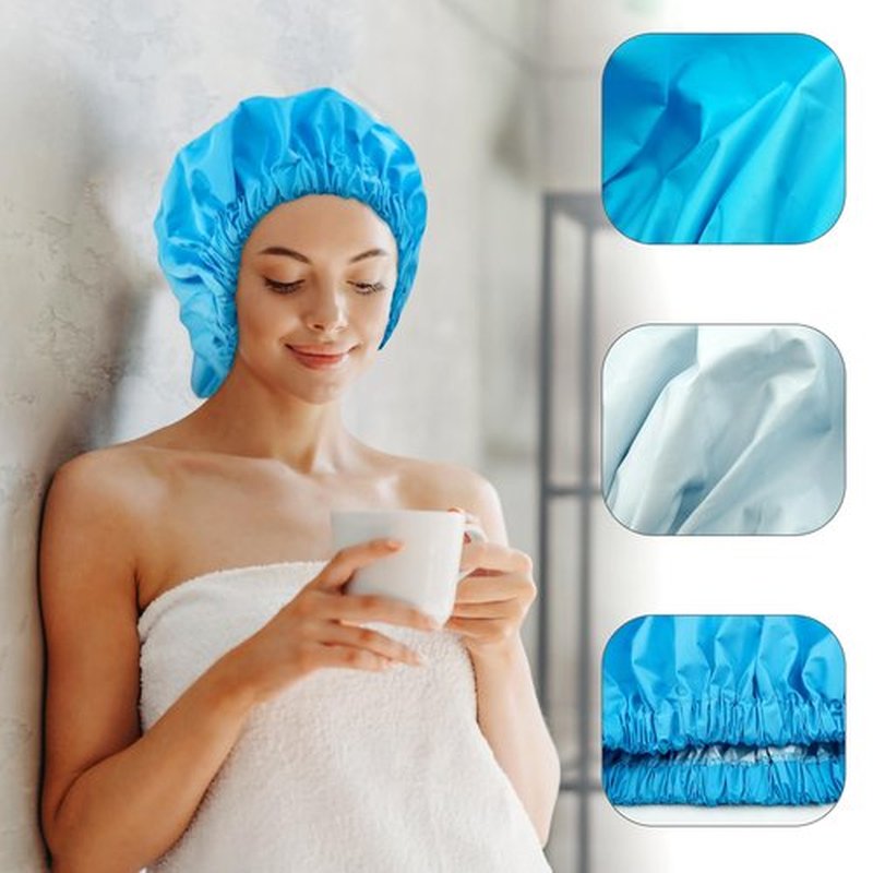 Reusable Shower Cap for Women, Large Waterproof Shower Bonnet Washable Elastic Band Bath Hair Hat for Long Hair, Braids(Lake Blue)