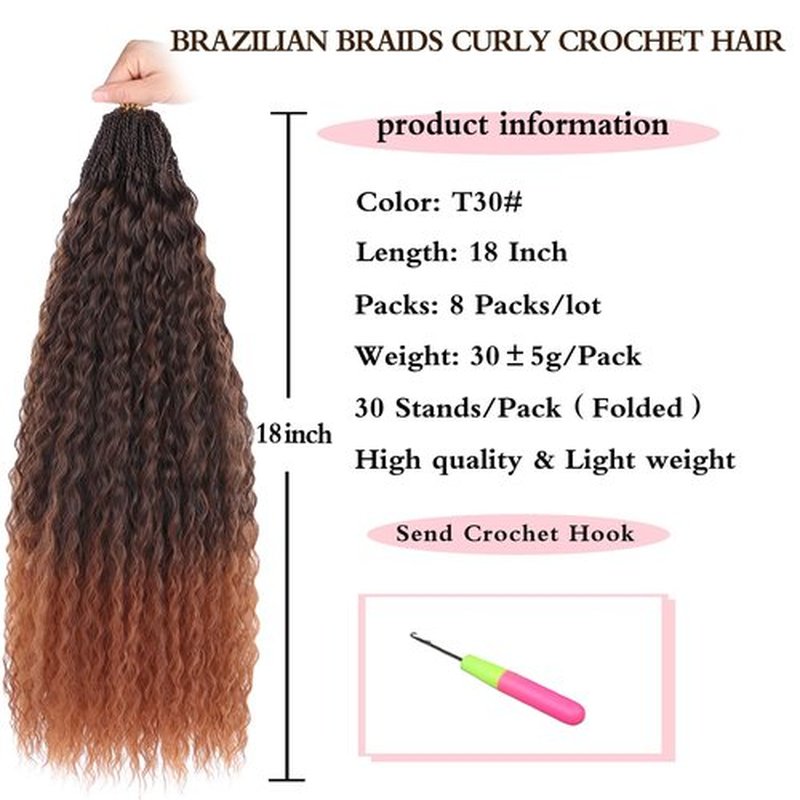 Xtrend Pre Looped Micro Brazilian Kinky Curly Crochet Hair 8 Packs 18 Inch Ombre Brown Micro Curly Braiding Hair Extensions Synthetic Deep Wave For Mini Senegalese Twist Hair (30 Strands/Pack，T30#)