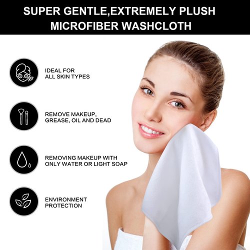 SINLAND Brushed Microfiber Facial Cloths Fast Drying Washcloth 12inch x 12inch Absorbent Face Wash Cloth Soft Makeup Remover Cloths