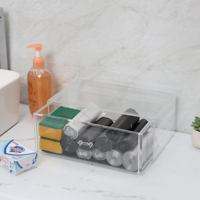 Cq acrylic Clear Desktop Drawer for Girls Stackable Acrylic Large Acrylic Drawers with 1 Drawer,Large Accessory Organizer and Plastic Under Cabinet Drawer for Vanity Desktop and Undersink,1pc
