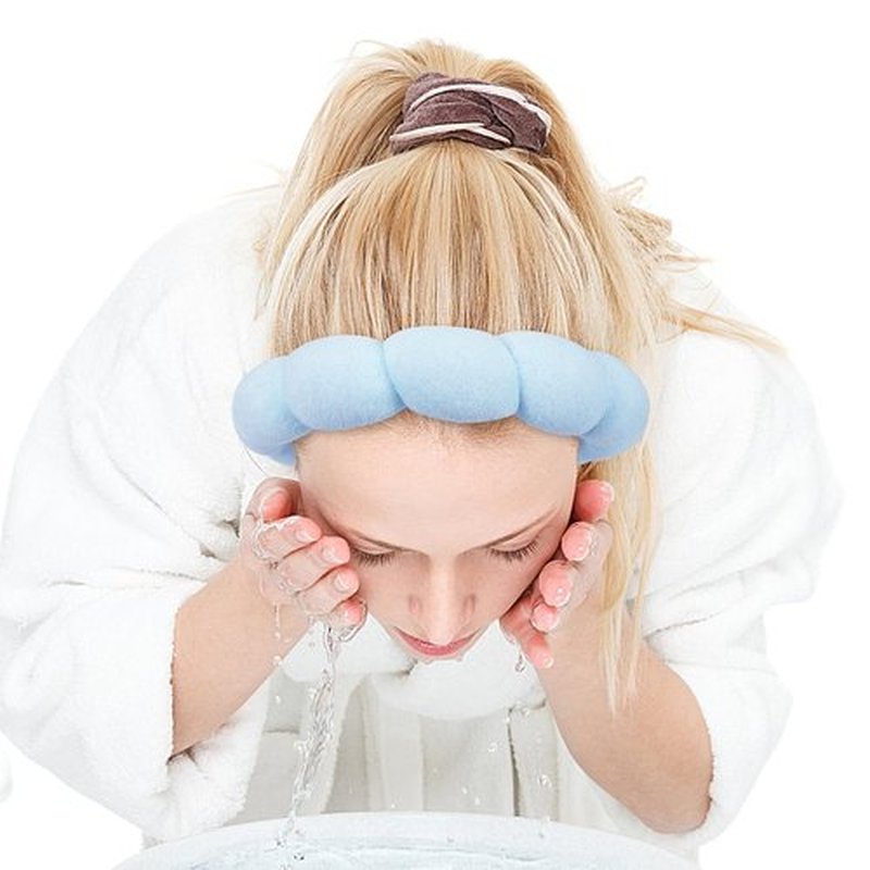 Zkptops Spa Headband for Washing Face Wristband Set Sponge Makeup Skin Care Terry Cloth Bubble Soft Get Ready Light Blue Hairband Women Girls Puffy Padded Headwear Non Slip Thick Hair Accessory