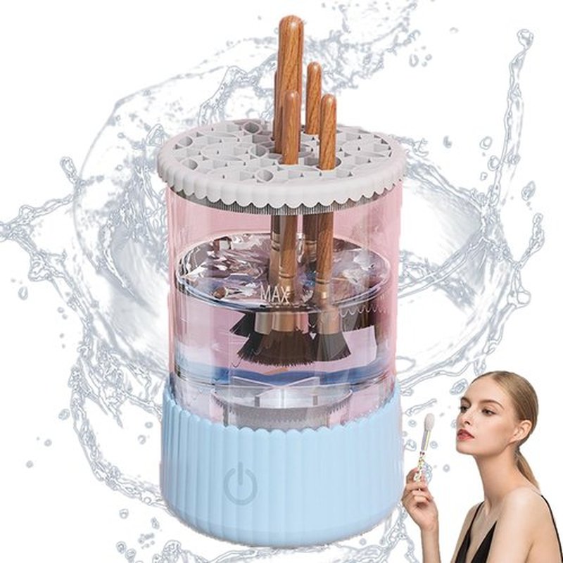 Beauty Swirl Cosmetic Brush Cleaner, The Cozy Luna Makeup Brush Cleaner, Electric Make Up Brush Cleaner Machine, Rechargeable & Deep Spinning Cleaning (Blue,Plug-in Type)