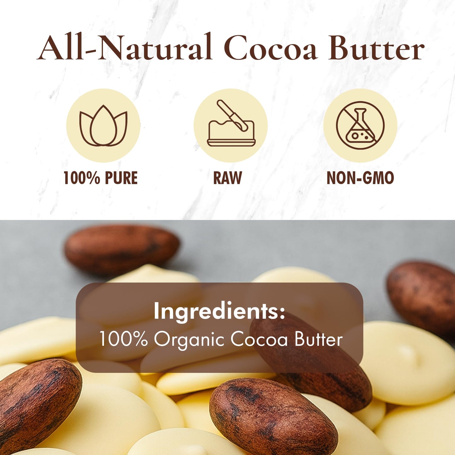 HalalEveryDay Raw Cocoa Butter 5 lb, Unrefined Cacao Butter (Manteca de Cacao) for Skin & DIY, Undeodorized Cocoa Bean Butter for Soap Making, Lotion, Cream & Lip Balm