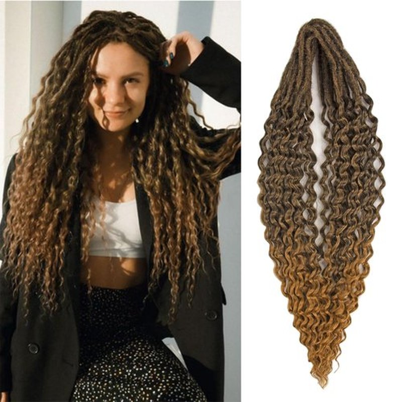 Double Ended Wavy Dreadlock Extensions with Curly Ends Synthetic Hair 20Strands 24Inch Handmade Reggae Braids Hip-hop Style(Curly Ends 20Strands,1B/27)