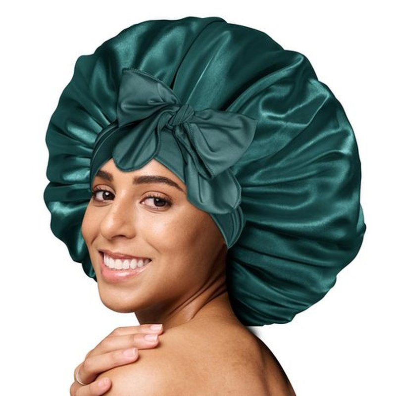 BONNET QUEEN Large Satin Bonnet Silk Bonnet for Sleeping Women Hair Bonnet Big Bonnet Night Sleep Cap Scarf Wrap for Curly Hair with Tie Band Green