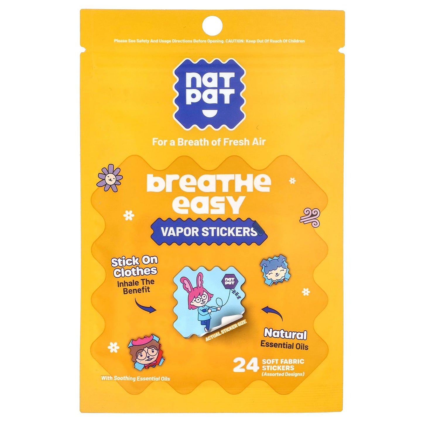 NATPAT Breathe Easy Stickers - Stuffy Patch for Kids and Adults - All-Natural Cold and Allergy Relief for Congestion, Chemical and Drug Free - BuzzPatch Natural Patch (24 Pack)