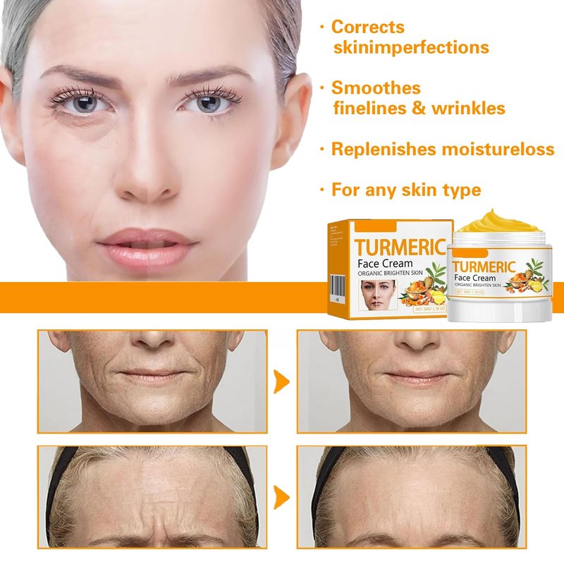 Turmeric Face Cream - Natural Moisturizer for Dark Spots & Even Skin Tone | Smooth Fine Lines Daily Use