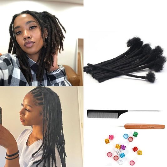 Loc Extensions Human Hair 10 Inch 0.6cm Thickness 10 Strands 100% Full Handmade Permanent Dreadlock Extensions Real Human Hair For Women Men Kids Can Be Dyed Bleached Curled (Width 0.6cm Natual Black)