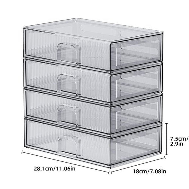 ZHIAI Stackable Storage Drawer, 4 Piece Acrylic Organiser for Cosmetics and Beauty Products, Suitable for Dressers, Bathrooms, Cabinets, Storage Rooms, Bedrooms and Home Organisers