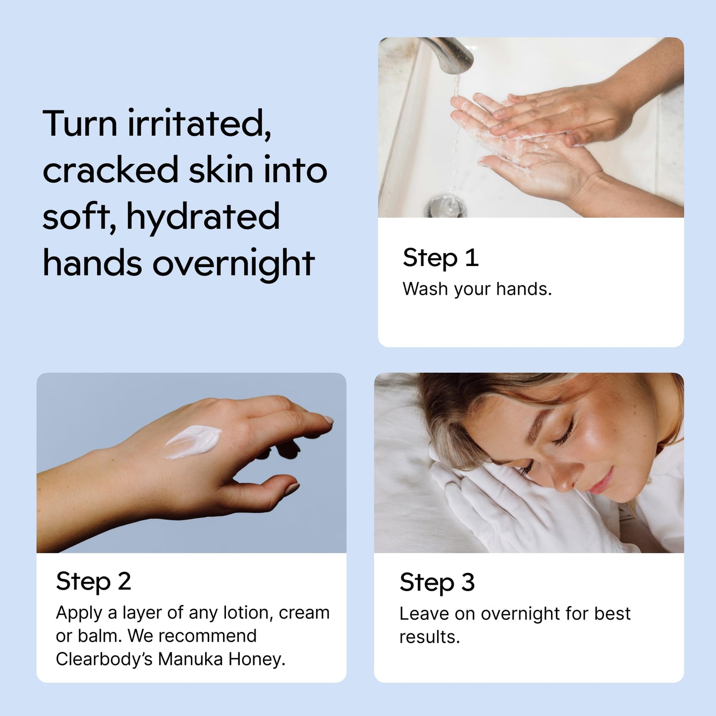 Clearbody Organics 100% Cotton Gloves for Dry Hands Sleeping, L, 5 Pairs