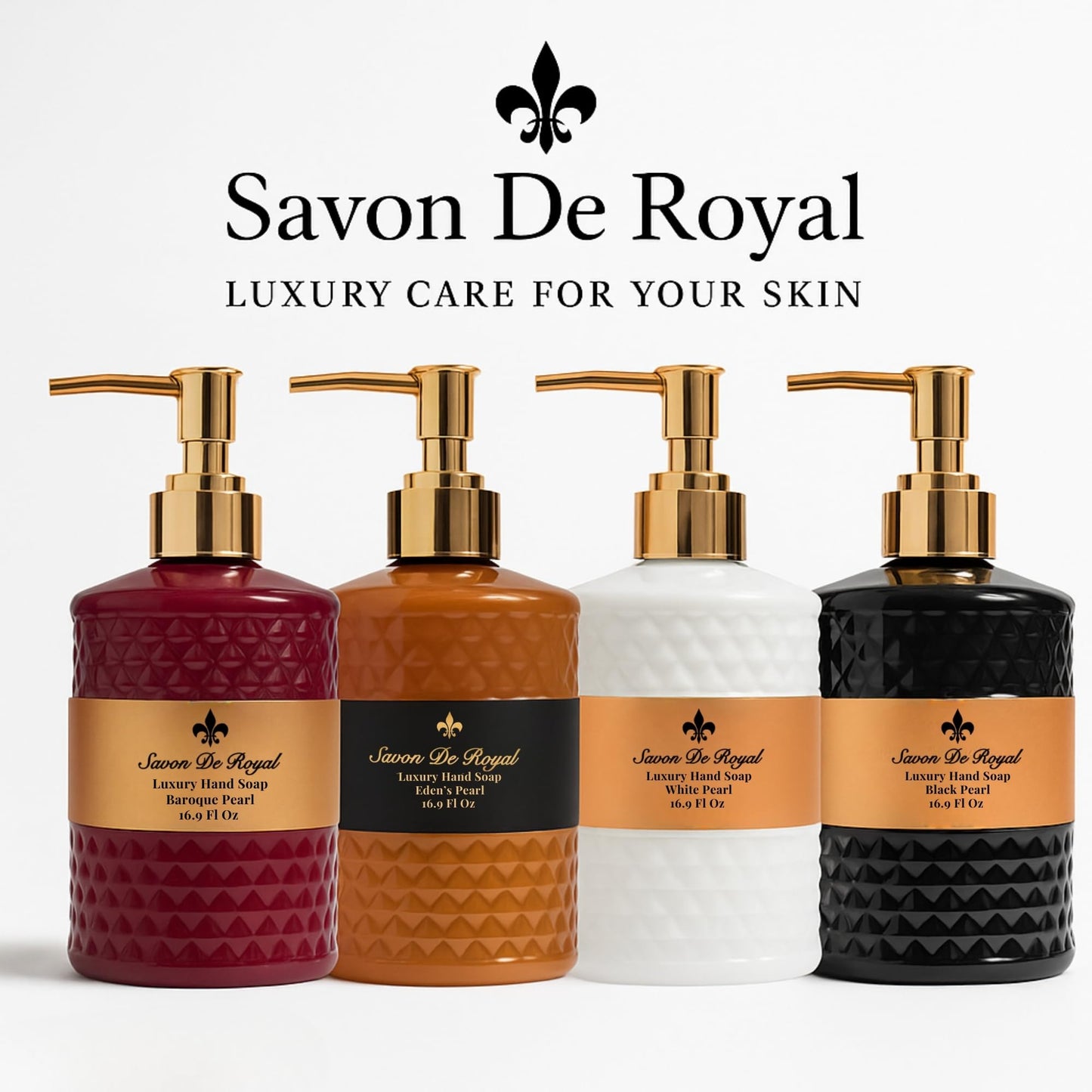 Savon De Royal Luxury Liquid Hand Soap, Musk - Vanilla Scent, Moisturizing Vegan Kitchen & Bathroom Soap for Hand Wash, Gentle & Nourishing Formula, Refillable Bottle 16.9 Fl Oz, White Pearl