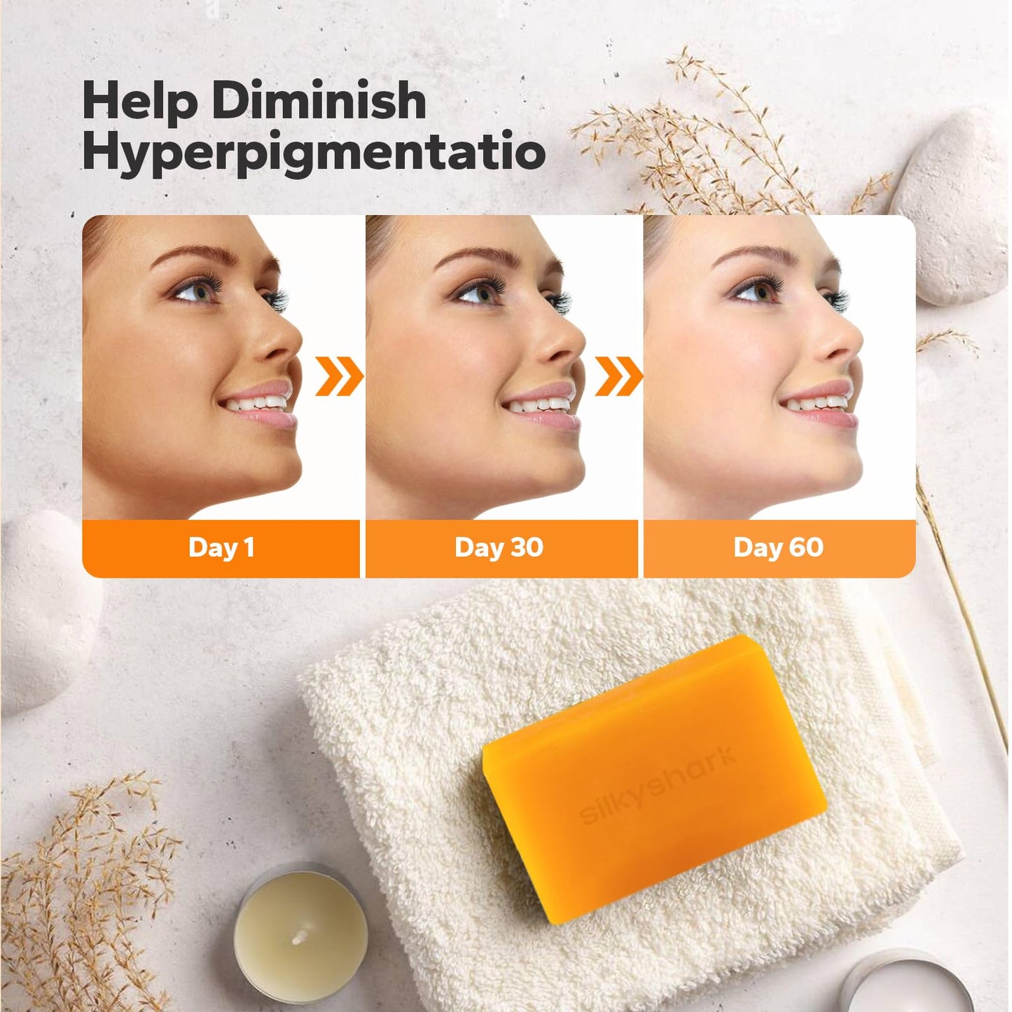 SilkyShark Kojic Acid Soap (3 Count), Turmeric Soap Bar for Dark Spots,Gentle Soap for Face and Body, Complex Infused with Hyaluronic Acid, Vitamin E, Shea Butter