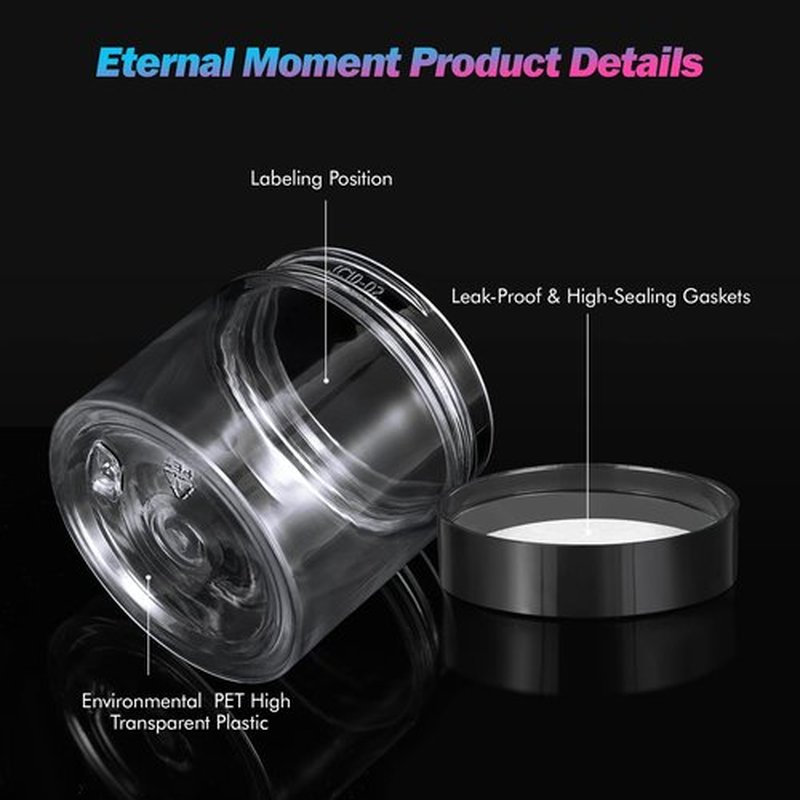 50 Pack 2 OZ Plastic Jars Round Clear Cosmetic Container Jars with Lids, Eternal Moment Plastic Slime Jars for Lotion, Cream, Ointments, Makeup, Eye shadow, Rhinestone, Samples, Pot, Travel Storage