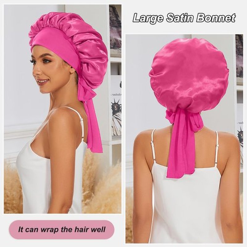 Satin Silk Bonnet Hair Bonnet for Sleeping Jumbo Sleep Cap, Bonnet for Women Curly Hair, Double Layer Bonnet with Tie Band, Shower Cap