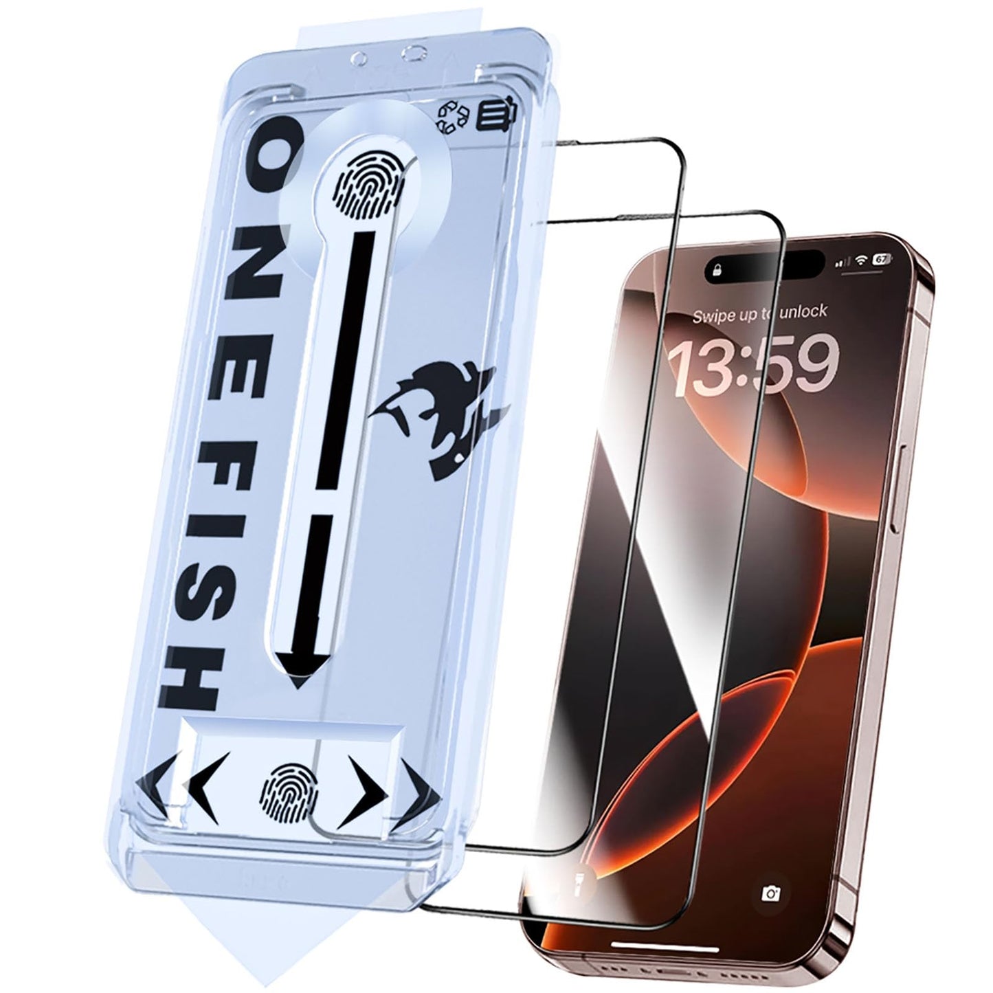 OneFish Screen Protector for iphone 13 Pro Max/14 Plus, 9H Hardness, HD Clarity Tempered Glass Film with Auto Dust-Elimination, Bubble Free, Easy Installation,2Pack