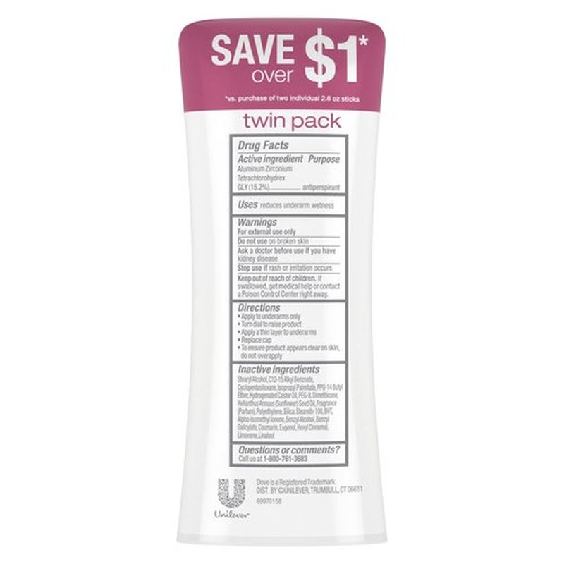 Dove Advanced Care Antiperspirant Caring Coconut, 2 Count Deodorant Stick for Women, for 48 Hour Protection And Soft And Comfortable Underarms, 2.6 oz