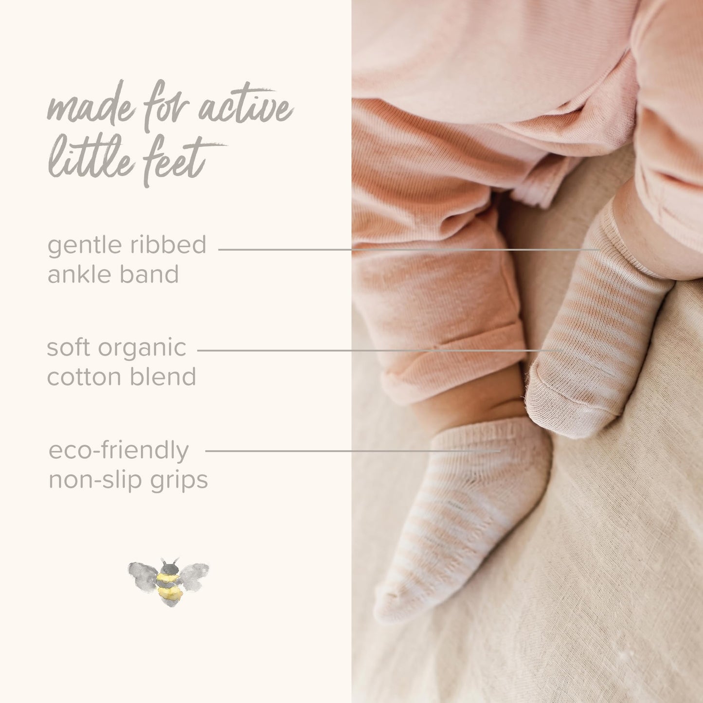 Burt's Bees Baby Organic Ankle & Crew Socks with Non-Slip Grips, 6-Pack