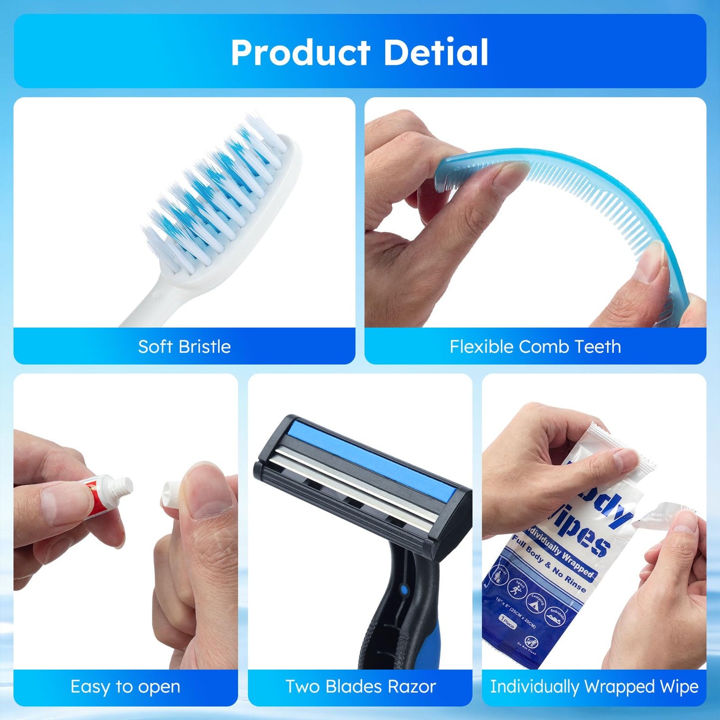 Travel Hygiene Kit Personal Toiletries Bulk, Disposable Homeless Care Package Supplies, Men Toiletry Set Cleaning Essentials Individually Wrapped for Camping, Travel, Relief, Charity (11-in-1, 100)