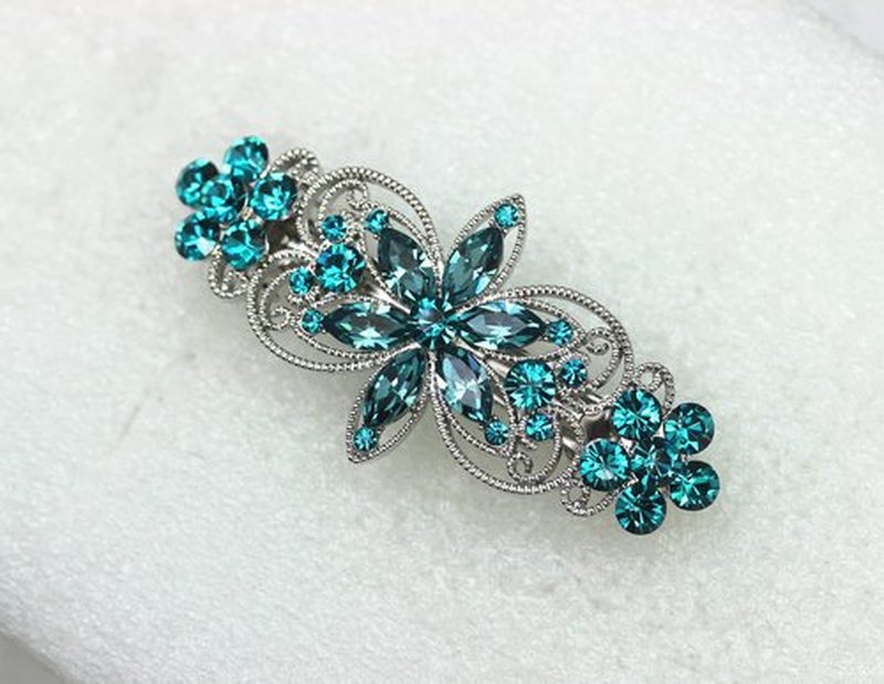 Faship Gorgeous Malibu Blue Rhinestone Crystal Flora Hair Barrette Clip