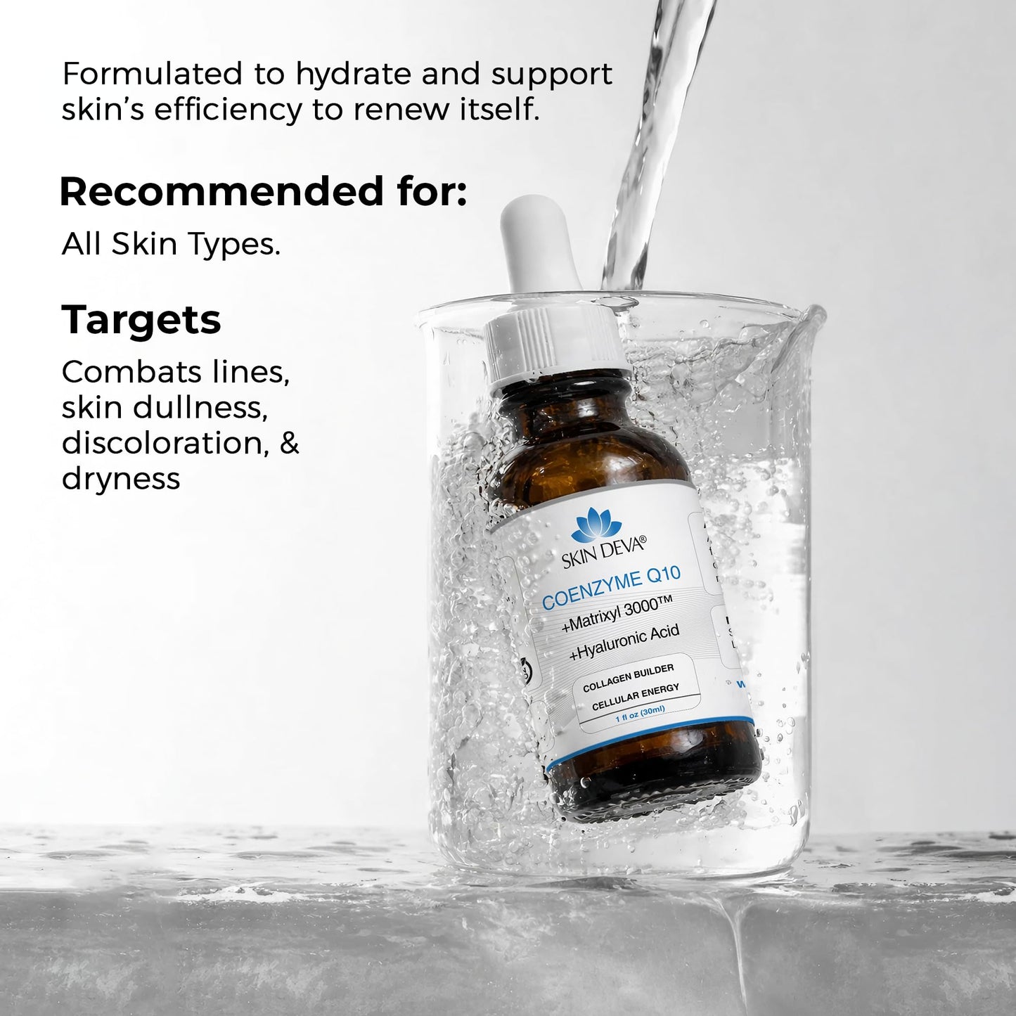 Skin Deva Coenzyme Q10 Serum for Face with Matrixyl 3000 & Hyaluronic Acid - Anti Aging Peptide Facial Serum to Help Improve Appearance of Fine Lines & Wrinkles - For All Skin Types, 1 Fl Oz