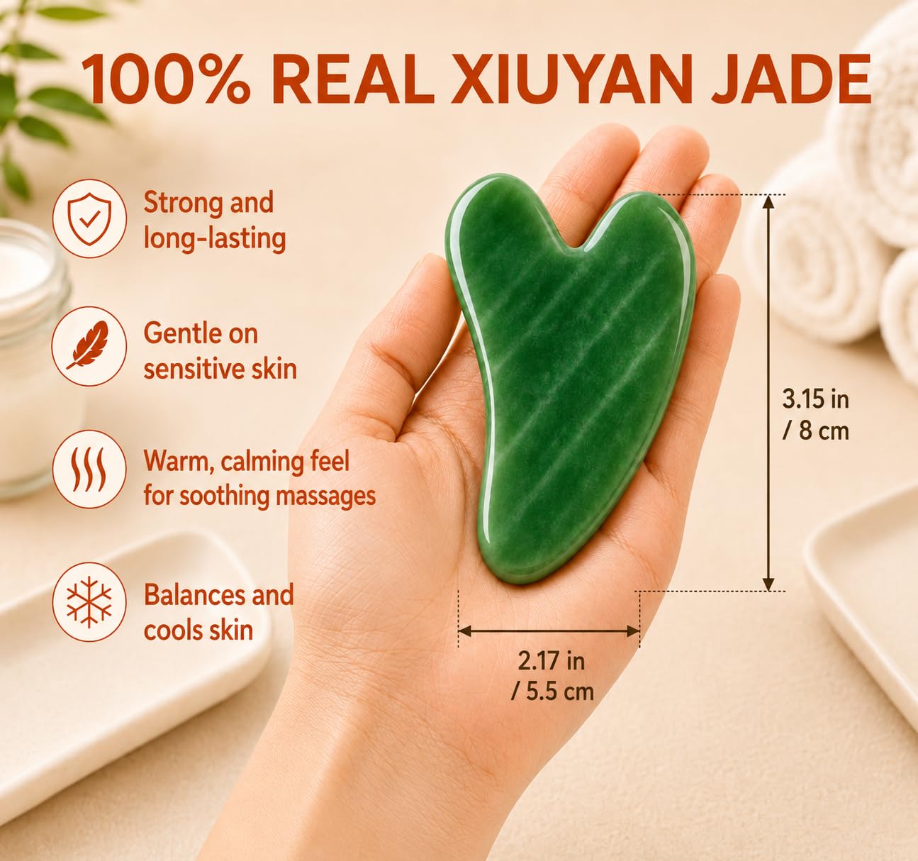 DoSensePro Real Jade Gua Sha Facial Tool, Heart-Shaped Stone, Gift-Boxed