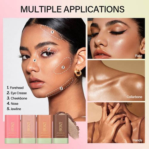 Multi-Purpose Makeup Blush Stick, 3-in-1 Beauty Tinted Solid Blush Stick For Cheeks, Lips And Eyes With Long-Lasting Moisturizing Formula, Waterproof Natural Cream Blush Stick(4#Beach Glow)