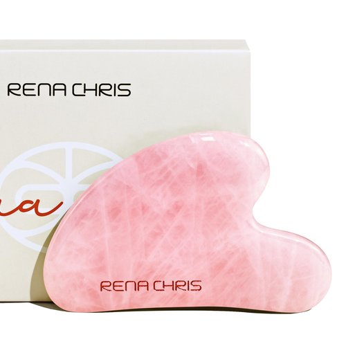 Rena Chris Gua Sha Facial Tools, Natural Jade Stone Guasha Tool, Manual Massage Sticks for Jawline Sculpting and Puffiness Reducing, Gua Sha Scraping Massage Tool, Skin-Care Tool (Pink)