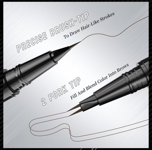 Magical Curved Brow Pen, Trailott Eyebrow Pen 2 Fork Tip, Trailott Microblading Eyebrow Pen, HelloKiss Precise Liquid Brow Double Headed ink Pen Long-lasting Makeup Waterproof (4# Black Brown)