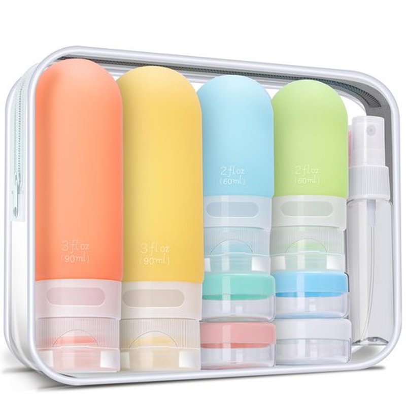 yahaa 18 Pcs Travel Size Toiletries Set,Leak Proof Squeezable Silicone Travel Bottles for Shampoo and Conditioner,TSA Approved Travel Essentials Accessories,White Pack