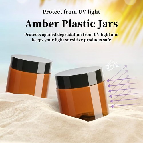 TUZAZO 2 Oz Amber Plastic Cosmetic Jars Leak Proof Small Container with lids for Cream, Lotion, Powder, Ointments, Beauty Products, 12 Pcs