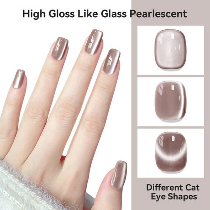 Bevimee Cat Eye Gel Nail Polish 12ML, Crystal Moonlight Cateye Gel Polish With Magnetic Stick, Magnetic Glitter Holographic Nail Polish Glass Diamond Cats Eye Velvet UV Gel for Nail Art Gray 1PC