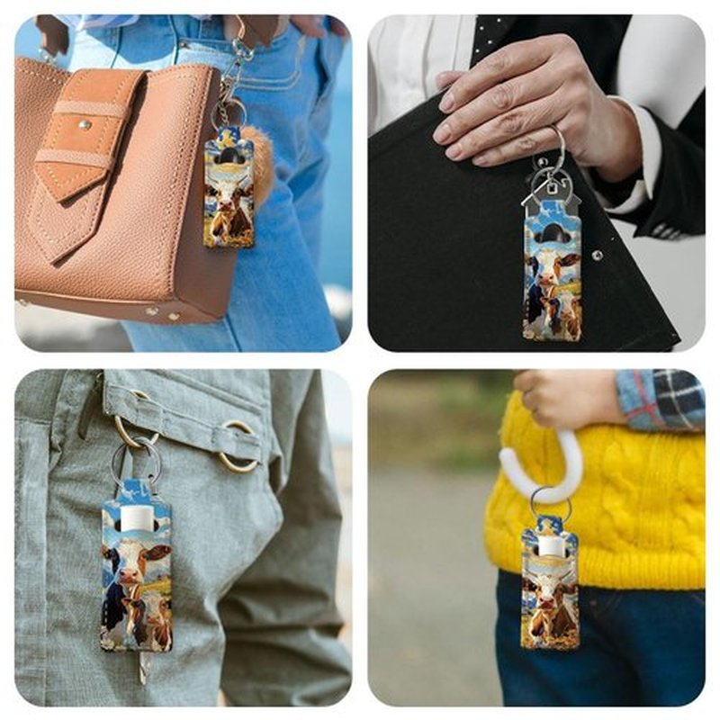 OLYCRAFT 2Pcs Cattle Chapstick Holder Keychain 3.8x1.5 Inch Elastic Diving Fabric Lipstick Lipstick Keychains Elastic Diving Fabric Portable Lipstick Sleeve Travel Key Ring Holder for Lipstick