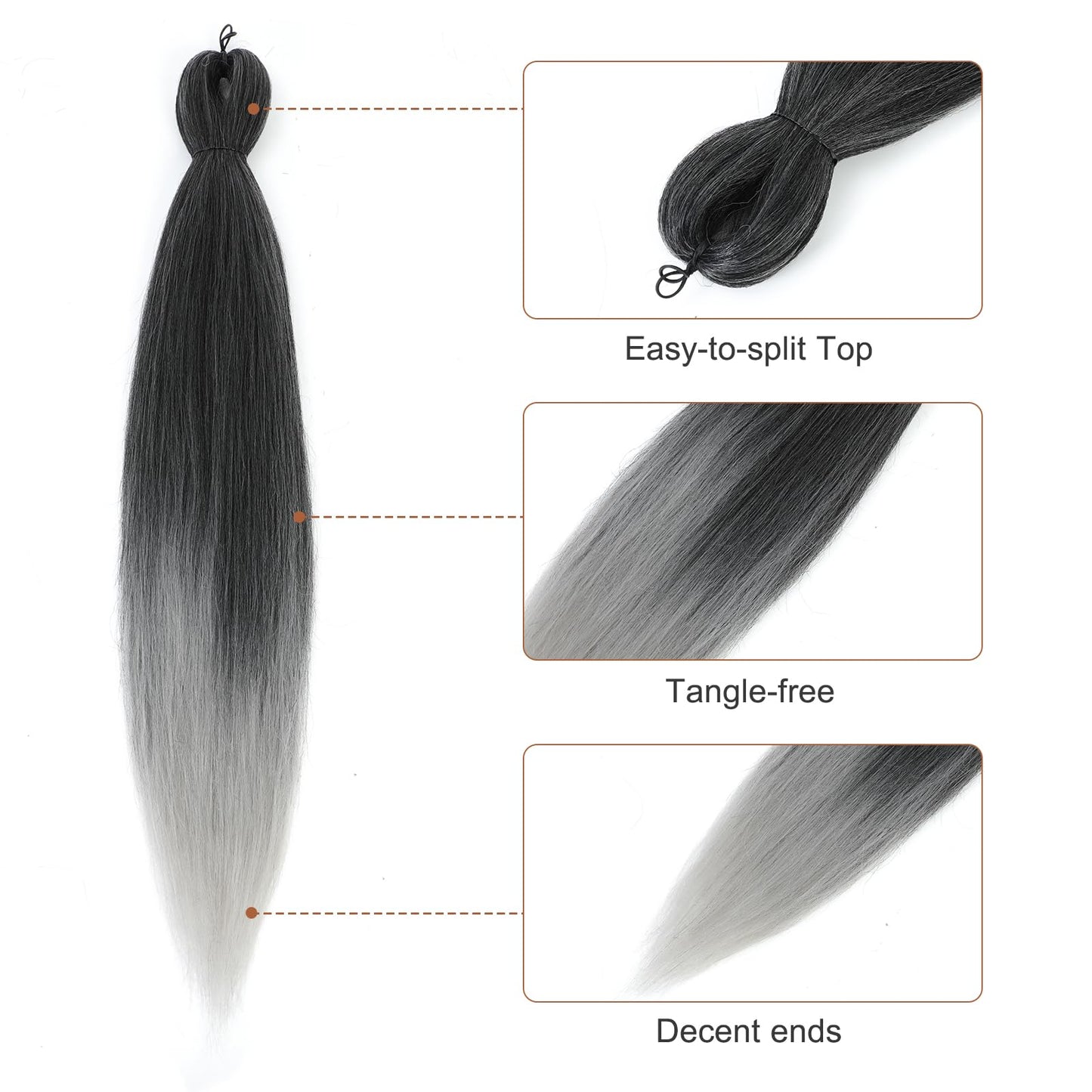 DIFUNEE Pre-stretched Braiding Hair - 16 Inch 8 Packs Ombre Gray Short Braiding Hair For Twist or Box Braids, Yaki Texture Hot Water Setting Synthetic Braiding Hair Extensions (16 Inch, T-Gray-8P)