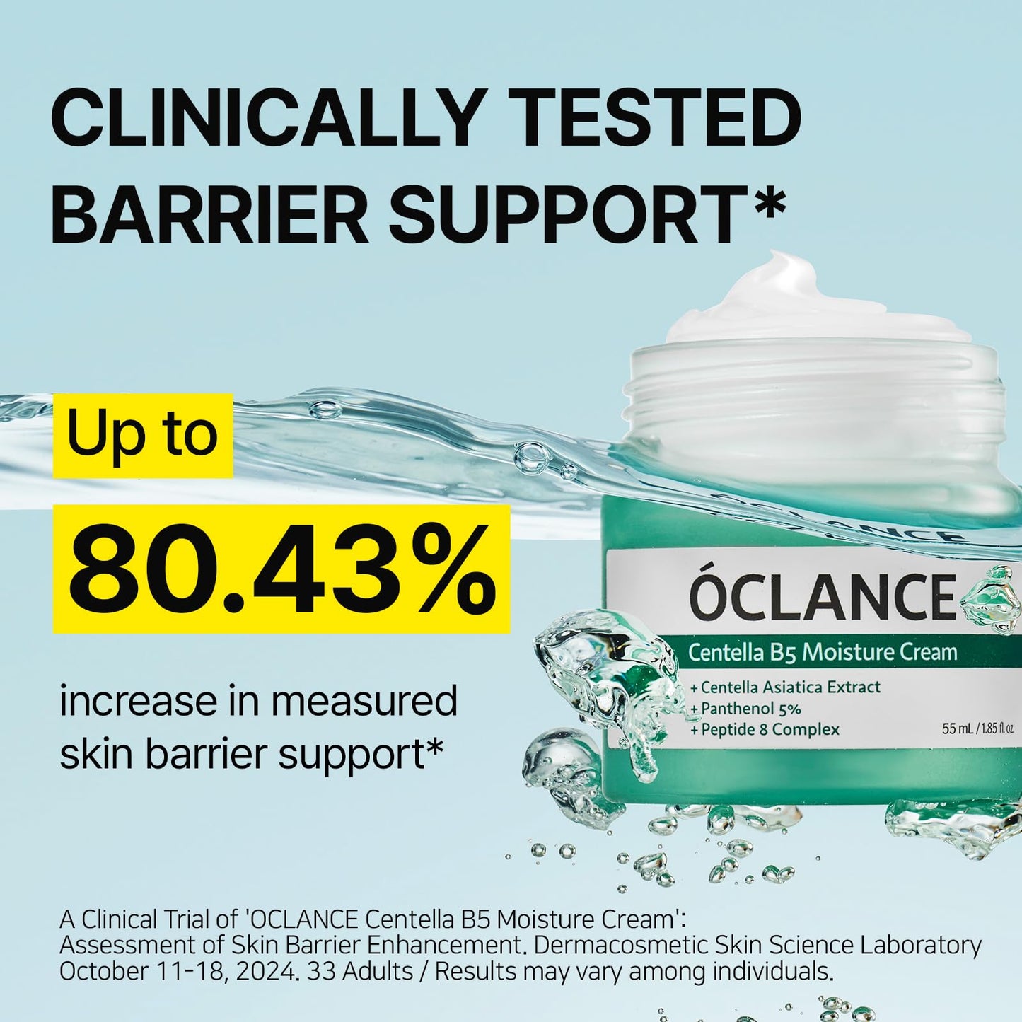 OCLANCE Centella B5 Calming Barrier Cream, Lightweight Non-Greasy Face Moisturizer for Sensitive Skin with Panthenol, Centella & 8-Peptide Complex, Fragrance-Free Korean Skincare, 1.85 fl oz (55ml)